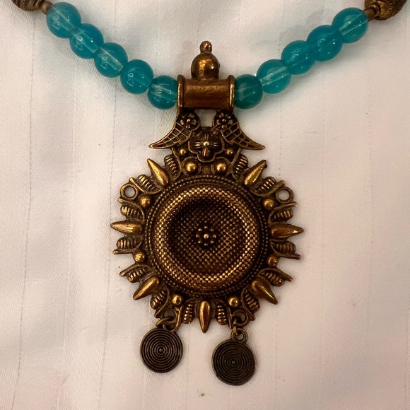 Handmade Egyptian Copper Adjustable Necklace with Fluorite Beads - Picture 2 of 7